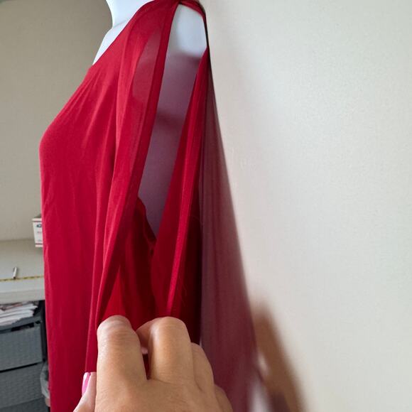 Zac & Rachel Red Top Sz XL Sheer Split Long Sleeve Hi-Low Boho Chic Romantic - Picture 4 of 10